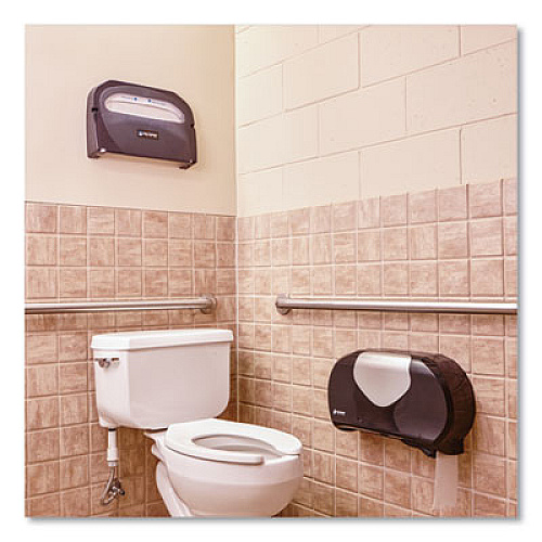 San Jamar Twin Jumbo Bath Tissue Dispenser,20 1/14x5 7/8x11 9/10, Blk/Faux Stainless Steel (R4070BKSS)