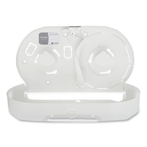 San Jamar Twin Jumbo Bath Tissue Dispenser, 19 1/4 x 6 x 12 1/4, White/Clear (R4070WHCL)