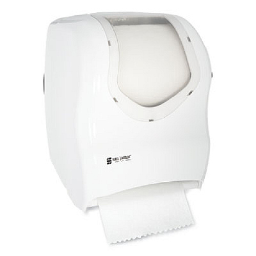 San Jamar Tear-N-Dry Touchless Roll Towel Dispenser, 16.75 x 10 x 12.5, White/Clear (T1370WHCL)