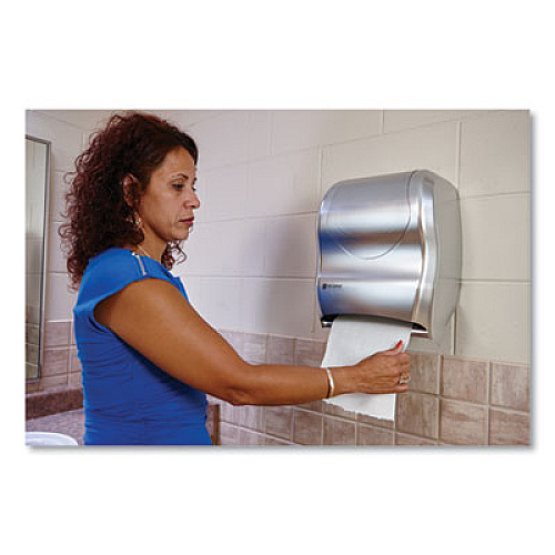 San Jamar Tear-N-Dry Touchless Roll Towel Dispenser, 16.75 x 10 x 12.5, White/Clear (T1370WHCL)