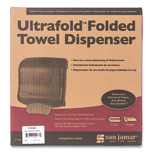 San Jamar Ultrafold Towel Dispenser for C-Fold/Multifold Towels, 11.5 x 6 x 11.5, White (T1750WH)