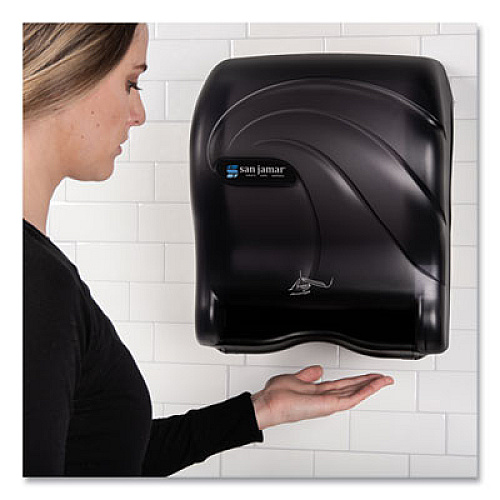 San Jamar Oceans Smart Essence Electronic Roll Towel Dispenser, 11.88 x 9.1 x 14.4, Black (T8490TBK)