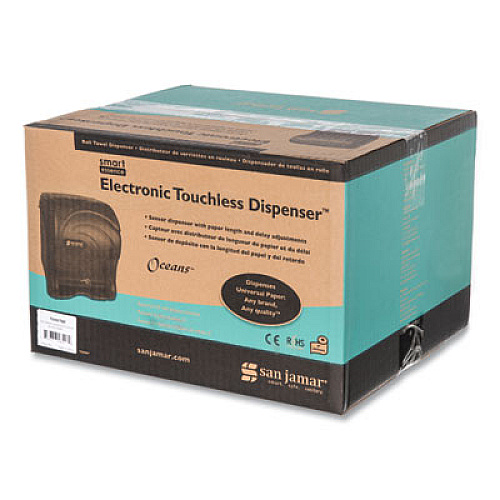 San Jamar Oceans Smart Essence Electronic Roll Towel Dispenser, 11.88 x 9.1 x 14.4, Black (T8490TBK)