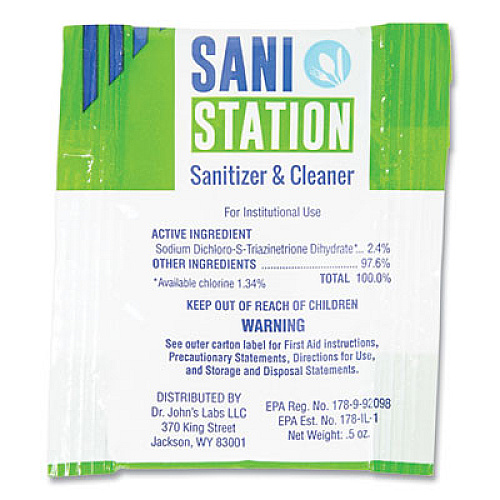 San Jamar Sani Station Hard Surface Cleaner Kit, 1 Spray Bottle, 1 Tube Chlorine Test Strips, 100 0.5 oz Packets (200105HSKIT)
