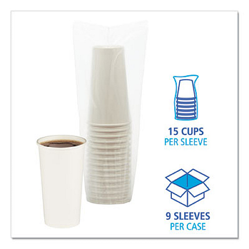 Boardwalk Convenience Pack Paper Hot Cups, 20 oz, White, 9 Cups/Sleeve, 15 Sleeves/Carton (BWKWHT20HCUPOP)