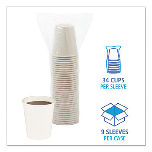 Boardwalk Convenience Pack Paper Hot Cups, 8 oz, White, 9 Cups/Sleeve, 34 Sleeves/Carton (BWKWHT8HCUPOP)