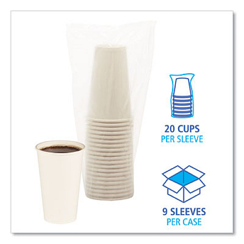 Boardwalk Convenience Pack Paper Hot Cups, 16 oz, White, 9 Cups/Sleeve, 20 Sleeves/Carton (BWKWHT16HCUPOP)