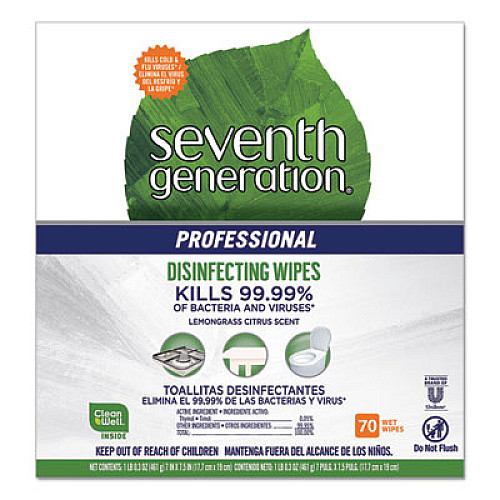 Seventh Generation Professional Disinfecting Multi-Surface Wipes, 8 x 7, Lemongrass Citrus, 70/Canister (44753EA)