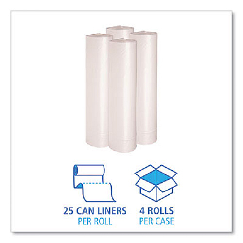 Boardwalk Recycled Low-Density Polyethylene Can Liners, 56 gal, 1.1 mil, 43" x 47", Clear, Perforated, 10 Bags/Roll, 10 Rolls/Carton (532)