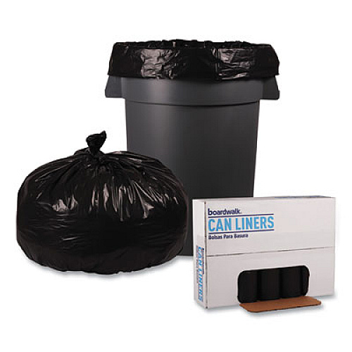 Boardwalk Recycled Low-Density Polyethylene Can Liners, 60 gal, 1.8 mil, 38" x 58", Black, Perforated, 10 Bags/Roll, 10 Rolls/Carton (526)