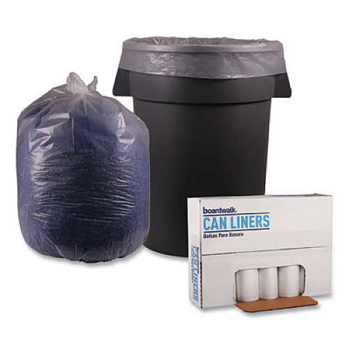 Boardwalk Recycled Low-Density Polyethylene Can Liners, 60 gal, 1.1 mil, 38" x 58", Clear, Perforated, 10 Bags/Roll, 10 Rolls/Carton (533)