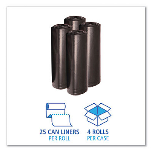 Boardwalk Recycled Low-Density Polyethylene Can Liners, 45 gal, 1.6 mil, 40" x 46", Black, Perforated, 10 Bags/Roll, 10 Rolls/Carton (521)