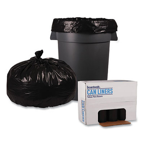 Boardwalk Recycled Low-Density Polyethylene Can Liners, 60 gal, 1.6 mil, 38" x 58", Black, Perforated, 10 Bags/Roll, 10 Rolls/Carton (523)