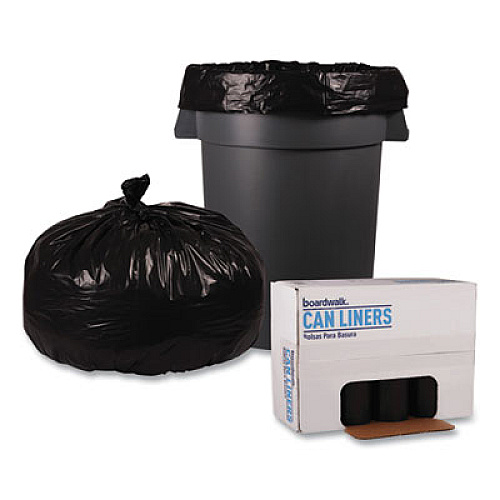 Boardwalk Recycled Low-Density Polyethylene Can Liners, 56 gal, 1.6 mil, 43" x 47", Black, Perforated, 20 Bags/Roll, 5 Rolls/Carton (522)