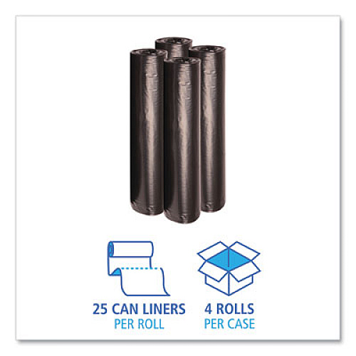 Boardwalk Recycled Low-Density Polyethylene Can Liners, 56 gal, 1.2 mil, 43" x 47", Black, Perforated, 10 Bags/Roll, 10 Rolls/Carton (518)