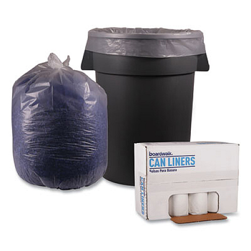 Boardwalk Recycled Low-Density Polyethylene Can Liners, 60 gal, 1.75 mil, 38" x 58", Clear, Perforated, 10 Bags/Roll, 10 Rolls/Carton (538)