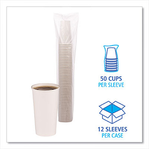 Boardwalk Paper Hot Cups, 20 oz, White, 50/Sleeve, 12 Sleeves/Carton (WHT20HCUP)