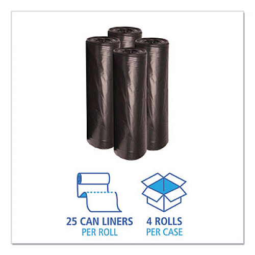 Boardwalk Recycled Low-Density Polyethylene Can Liners, 56 gal, 1.6 mil, 43" x 47", Black, Perforated, 20 Bags/Roll, 5 Rolls/Carton (522)