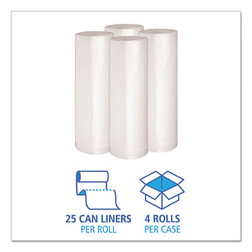 Boardwalk Recycled Low-Density Polyethylene Can Liners, 45 gal, 1.4 mil, 40" x 46", Clear, Perforated, 10 Bags/Roll, 10 Rolls/Carton (535)