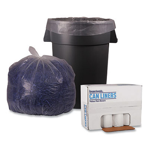 Boardwalk Recycled Low-Density Polyethylene Can Liners, 45 gal, 1.4 mil, 40" x 46", Clear, Perforated, 10 Bags/Roll, 10 Rolls/Carton (535)