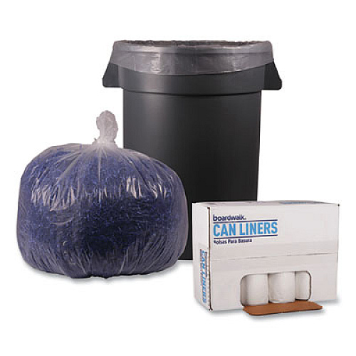 Boardwalk Recycled Low-Density Polyethylene Can Liners, 33 gal, 1.1 mil, 33" x 39", Clear, Perforated, 10 Bags/Roll, 10 Rolls/Carton (530)