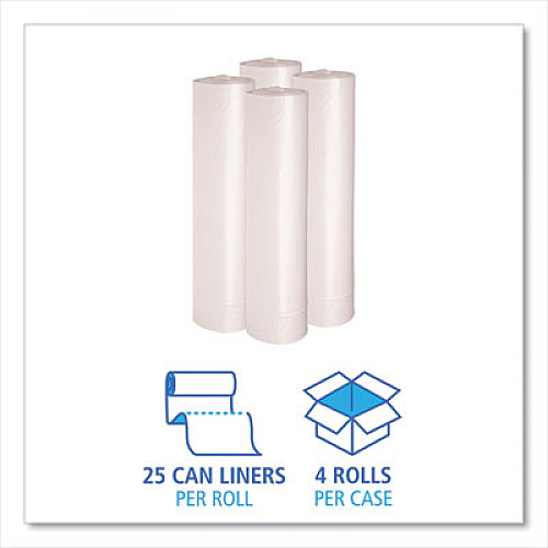 Boardwalk Recycled Low-Density Polyethylene Can Liners, 45 gal, 1.1 mil, 40" x 46", Clear, Perforated, 10 Bags/Roll, 10 Rolls/Carton (531)