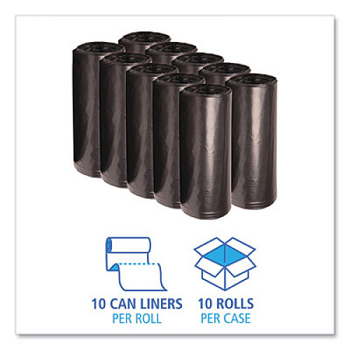Boardwalk Recycled Low-Density Polyethylene Can Liners, 60 gal, 1.8 mil, 38" x 58", Black, Perforated, 10 Bags/Roll, 10 Rolls/Carton (526)