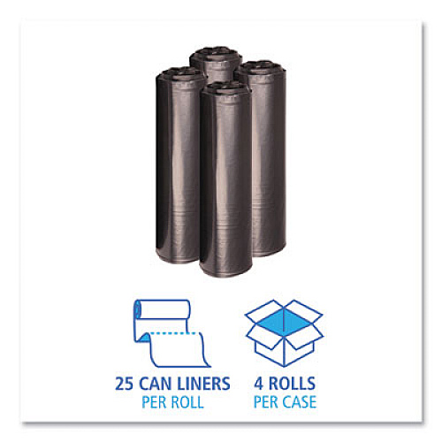 Boardwalk Recycled Low-Density Polyethylene Can Liners, 33 gal, 1.2 mil, 33" x 39", Black, Perforated, 10 Bags/Roll, 10 Rolls/Carton (516)