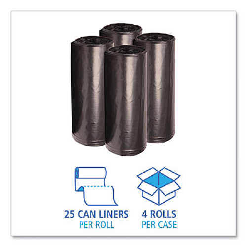 Boardwalk Recycled Low-Density Polyethylene Can Liners, 60 gal, 1.6 mil, 38" x 58", Black, Perforated, 10 Bags/Roll, 10 Rolls/Carton (523)