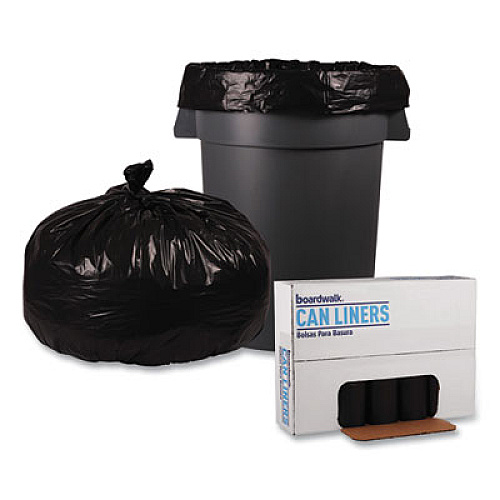 Boardwalk Recycled Low-Density Polyethylene Can Liners, 56 gal, 1.2 mil, 43" x 47", Black, Perforated, 10 Bags/Roll, 10 Rolls/Carton (518)