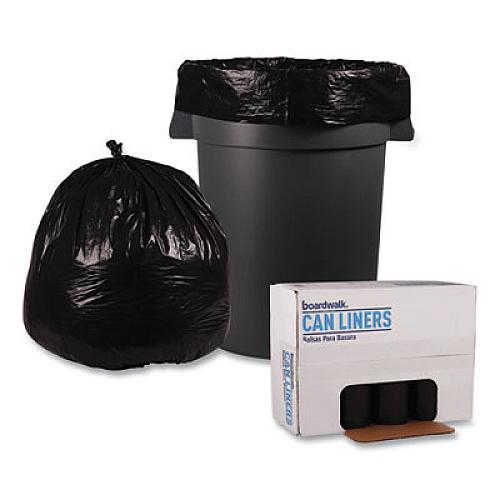 Boardwalk Recycled Low-Density Polyethylene Can Liners, 45 gal, 1.6 mil, 40" x 46", Black, Perforated, 10 Bags/Roll, 10 Rolls/Carton (521)