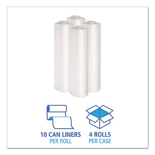 Boardwalk Recycled Low-Density Polyethylene Can Liners, 33 gal, 1.1 mil, 33" x 39", Clear, Perforated, 10 Bags/Roll, 10 Rolls/Carton (530)
