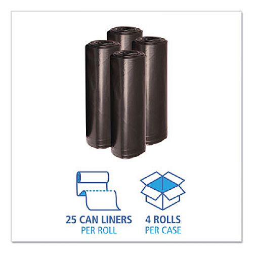 Boardwalk Recycled Low-Density Polyethylene Can Liners, 60 gal, 1.2 mil, 38" x 58", Black, Perforated, 10 Bags/Roll, 10 Rolls/Carton (519)