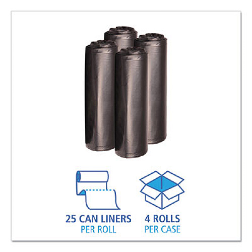Boardwalk Recycled Low-Density Polyethylene Can Liners, 33 gal, 1.6 mil, 33" x 39", Black, Perforated, 10 Bags/Roll, 10 Rolls/Carton (520)