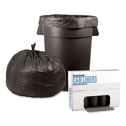 Boardwalk Low-Density Waste Can Liners, 56 gal, 1.1 mil, 43" x 47", Gray, Perforated Roll, 20 Bags/Roll, 5 Rolls/Carton (4347SEH)