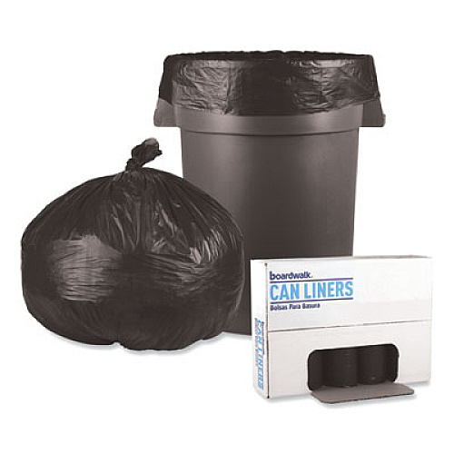 Boardwalk Low-Density Waste Can Liners, 56 gal, 0.6 mil, 43" x 47", Black, Perforated Roll, 25 Bags/Roll, 4 Rolls/Carton (4347H)