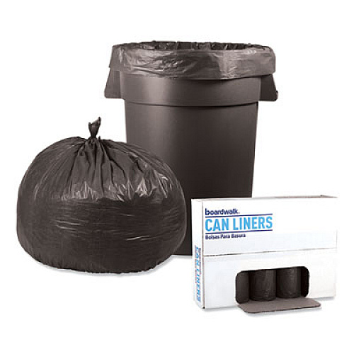 Boardwalk Low-Density Waste Can Liners, 60 gal, 1.1 mil, 38" x 58", Gray, Perforated Roll, 20 Bags/Roll, 5 Rolls/Carton (3858SEH)