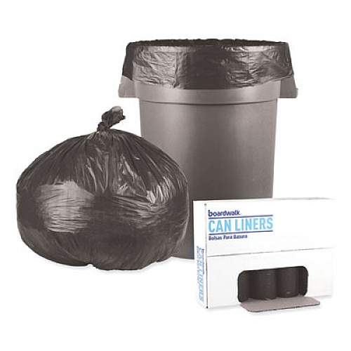 Boardwalk Low-Density Waste Can Liners, 45 gal, 0.6 mil, 40" x 46", Black, Perforated Roll, 25 Bags/Roll, 4 Rolls/Carton (4046H)