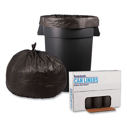 Boardwalk Low-Density Waste Can Liners, 45 gal, 0.95 mil, 40" x 46", Gray, Perforated Roll, 25 Bags/Roll, 4 Rolls/Carton (4046SH)