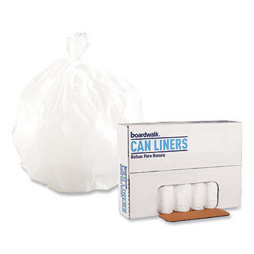 Boardwalk Low-Density Waste Can Liners, 16 gal, 0.4 mil, 24" x 32", White, Perforated Roll, 25 Bags/Roll, 20 Rolls/Carton (2432EXH)