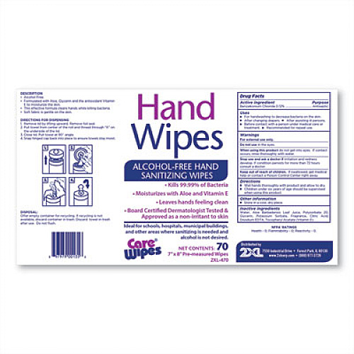 2XL Alcohol Free Hand Sanitizing Wipes, 7 x 8, White, 70/Canister, 6 Canisters/Carton (470)