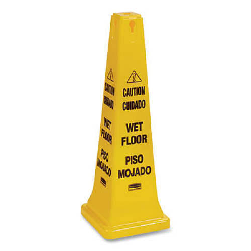 Rubbermaid Commercial Multilingual Wet Floor Safety Cone, 12.25 x 12.25 x 36, Yellow (627677)