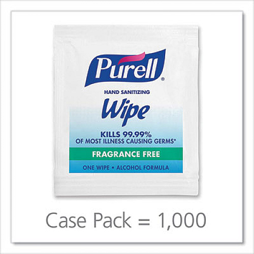 PURELL Premoistened Sanitizing Hand Wipes, Individually Wrapped, 5 x 7, Unscented, White, 1,000/Carton (90211M)
