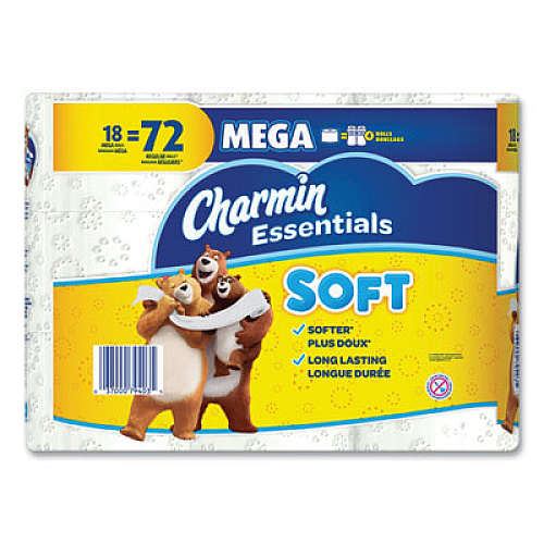 Charmin Essentials Soft Bathroom Tissue, Septic Safe, 2-Ply, White, 4 x 3.92, 352 Sheets/Roll, 18/Pack (79403)