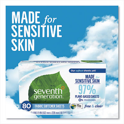 Seventh Generation Natural Fabric Softener Sheets, Unscented, 80 Sheets/Box (44930EA)
