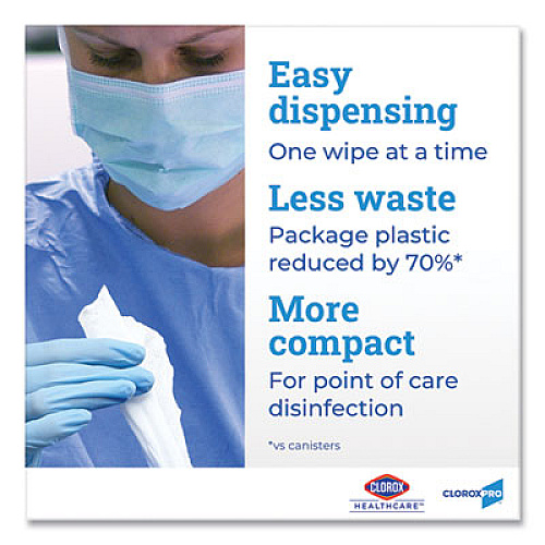 Clorox Healthcare VersaSure Cleaner Disinfectant Wipes, 1-Ply, 12" x 12", White, 110 Towels/Pouch (31761EA)