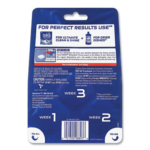 FINISH Dishwasher Cleaner Pouches, Original Scent, Pouch, 3 Tabs/Pack (98897PK)