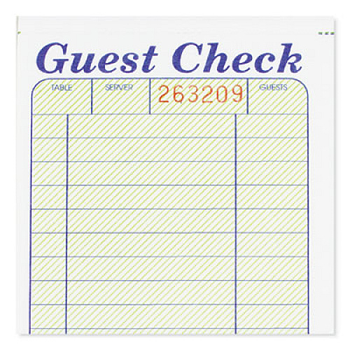 Rediform Guest Check Book, 3.38 x 6.5, 1/Page, Tear-Off at Bottom, 50 Forms (5F740)