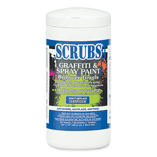 SCRUBS Graffiti and Spray Paint Remover Towels, Citrus, 10 x 12, Neutral Scent, White/Orange, 30/Canister, 6 Canisters/Carton (90130CT)