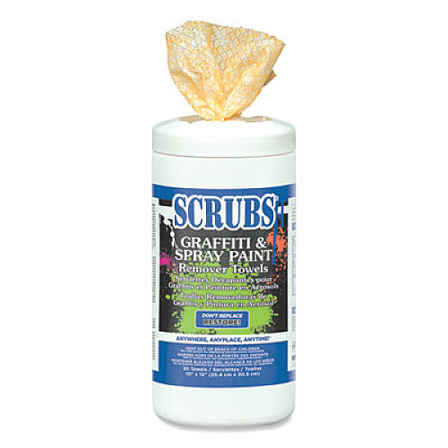 SCRUBS Graffiti and Spray Paint Remover Towels, Citrus, 10 x 12, Neutral Scent, White/Orange, 30/Canister, 6 Canisters/Carton (90130CT)